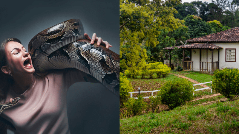 Mulher dorme com uma cobra GIGANTE em sua cama mas pela manhã ela percebe que…